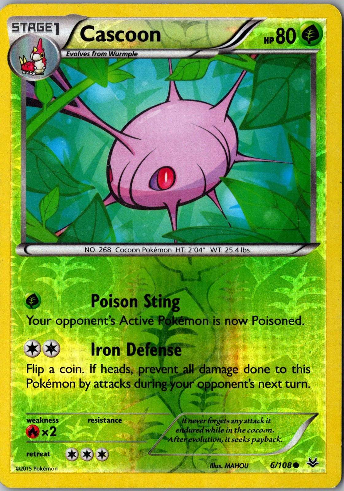 Cascoon Reverse Holo 6/108 Common ROS XY - Roaring Skies LP Pokemon Card
