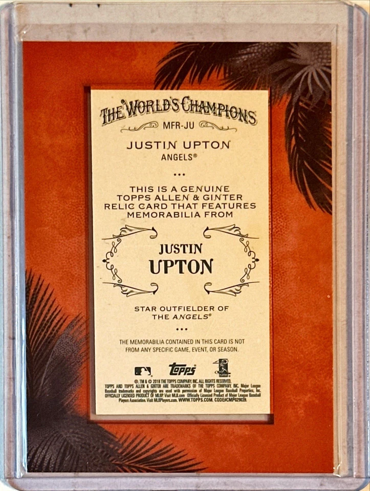 Justin Upton 2018 Topps Allen & Ginter Framed Mini Relics Bat #MFR-JU - Image 2 of 2