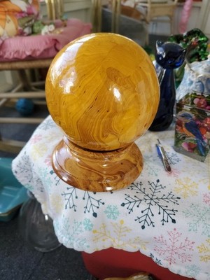 VTG ITALIAN CERAMIC MARBLE SPHERE ON PEDESTAL MADE IN FLORENCE ITALY 6.5''X 4.5''