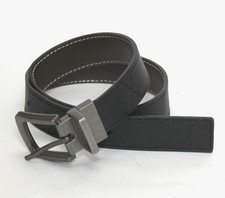 Kids Reversible Black/Brown Leather Belt - Silver Buckle SIZE 22/24 -- 28" LONG