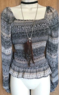 Hayden Los Angeles Boho Off-shoulder Ruffle Small Shirt Blouse Black Neutral 