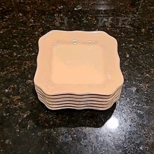 SET OF 6 Pottery Barn CAMBRIA 5 1/8" Square Snack, Appetizer Plates Butter