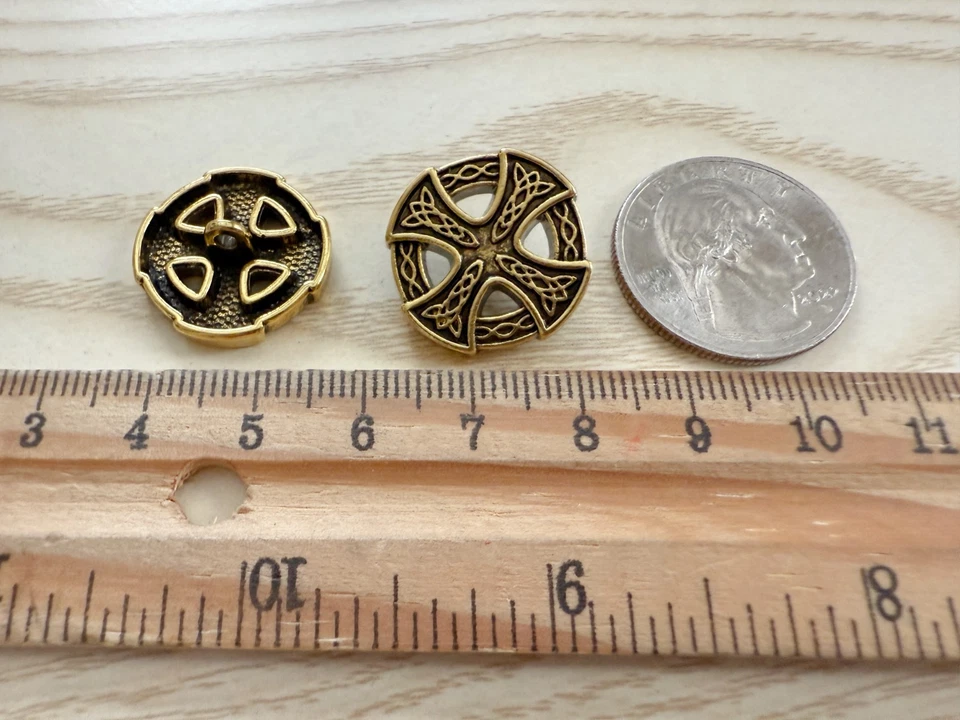 10PC Antiqued Gold Cross Shank Metal Buttons Sew on Buttons 20mm - Image 3 of 4