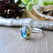 Natural Labradorite Ring 925 Sterling Silver Labradorite Gemstone Ring Boho Ring