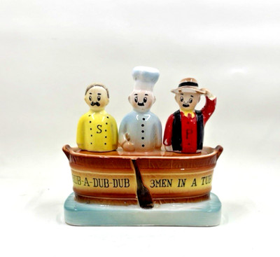 Vintage 1950s McClurg Rub-a-Dub-Dub 3Men in a Tub Salt & Pepper Shakers JAPAN