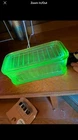Vintage Anchor Hocking Green Uranium Glass Refrigerator Dish & Lid 1930s Glows