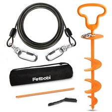 Petbobi Heavy Duty Dog Tie Out Cable and Stake - 10FT Steel Wire Dog Leads for L