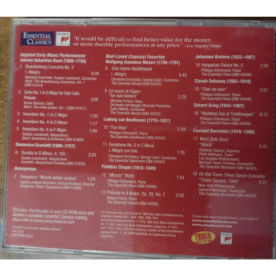 Essential Classics [Promo] by Various Artists (CD, 1999, Sony Classical) - Image 3 of 3