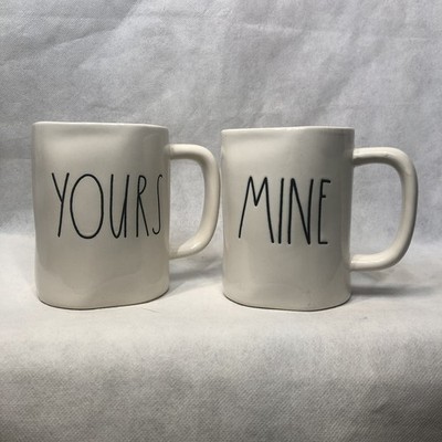 NICE!!  Rae Dunn By Magenta YOURS MINE Coffee Tea Mug Set Of 2 Large 4.75'' Tall