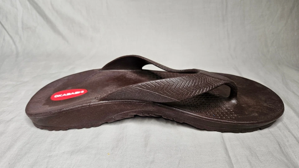Sandalias abatibles Okabashi para hombre XL 10.5 11.5 tanga de goma marrón cómoda para caminar Foto 3 de 4