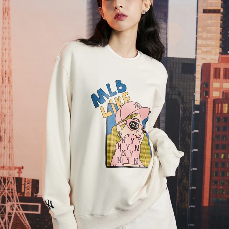 Printed Athletic Crewneck Pullover Sweatshirt Unisex Autumn Beige