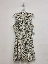 NWT Nine West Size S Cream Charcoal Zebra Print Sleeveless Ladies Dress