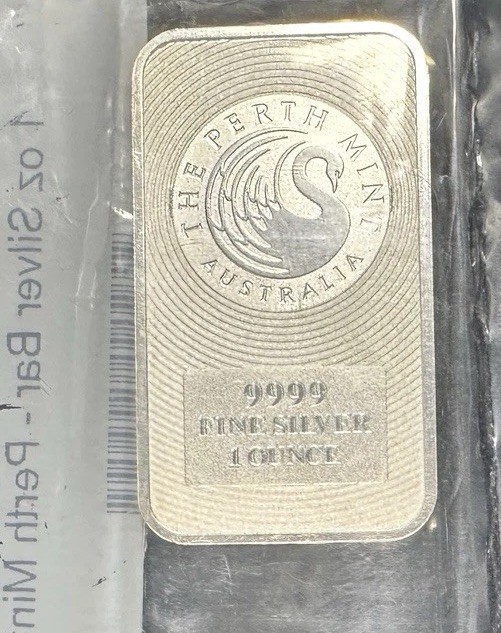 Perth Mint 1 oz Silver Bar .9999 Fine Sealed APMEX Packaging Toned