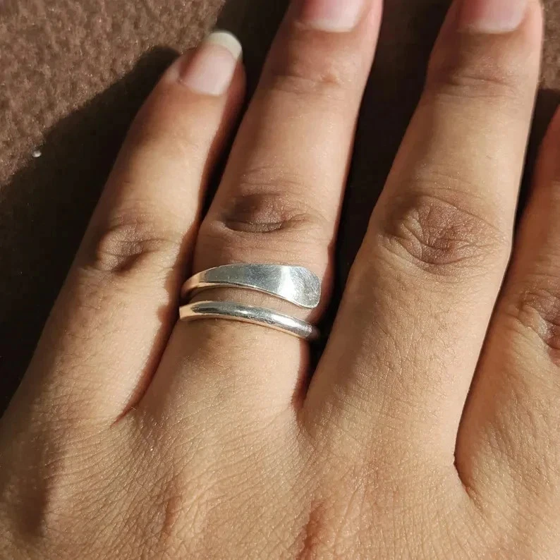 925 Sterling Silver, Solid Silver, Band Ring, Adjustable Bypass Band Ring - Image 2 of 3