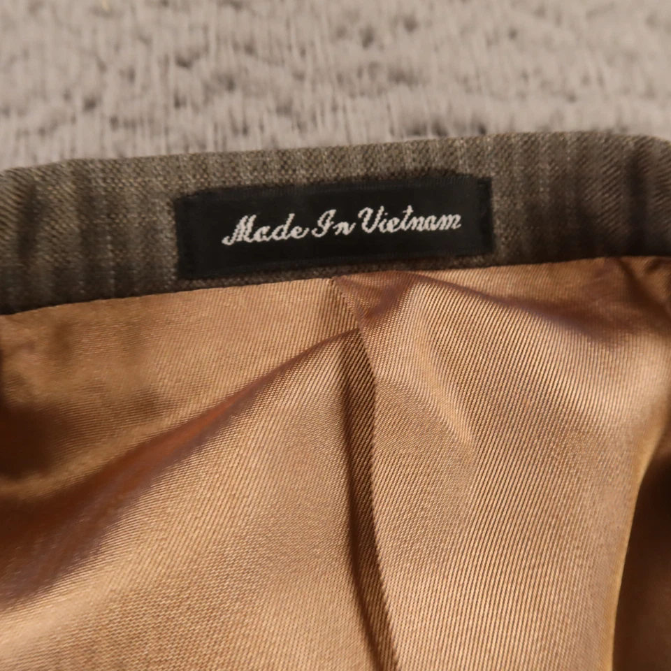 Hopsack Jacket M MT Brown Gray Check 100% Wool Blazer Sport Coat Perry Ellis 42L - Image 3 of 4