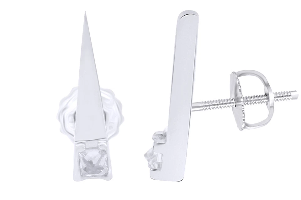 Natural Inverted Princess Cut Diamond Screw Back Earrings in Sterling Silver 925 - Image 2 of 3