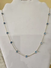 14k Yellow Gold Necklace With Genuine Natural Blue Topaz 4mm Round Lobster Lock