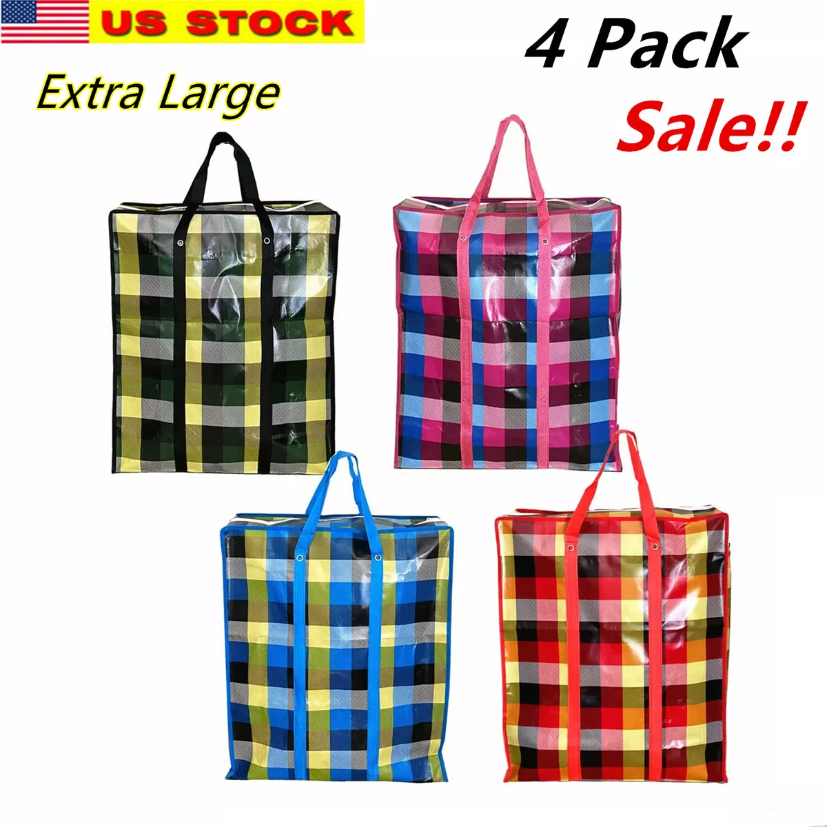 4xReusable Extra Large Plastic Fabric Shopping Laundry Moving