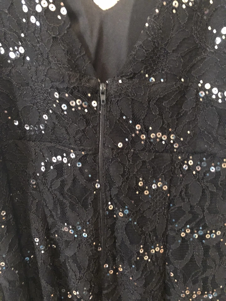 Sexy Vestido MY MICHELLE Baile de graduación/Formal Encaje NEGRO/Plateado Sexy Abertura TALLA 11 Profundo V  Foto 3 de 4