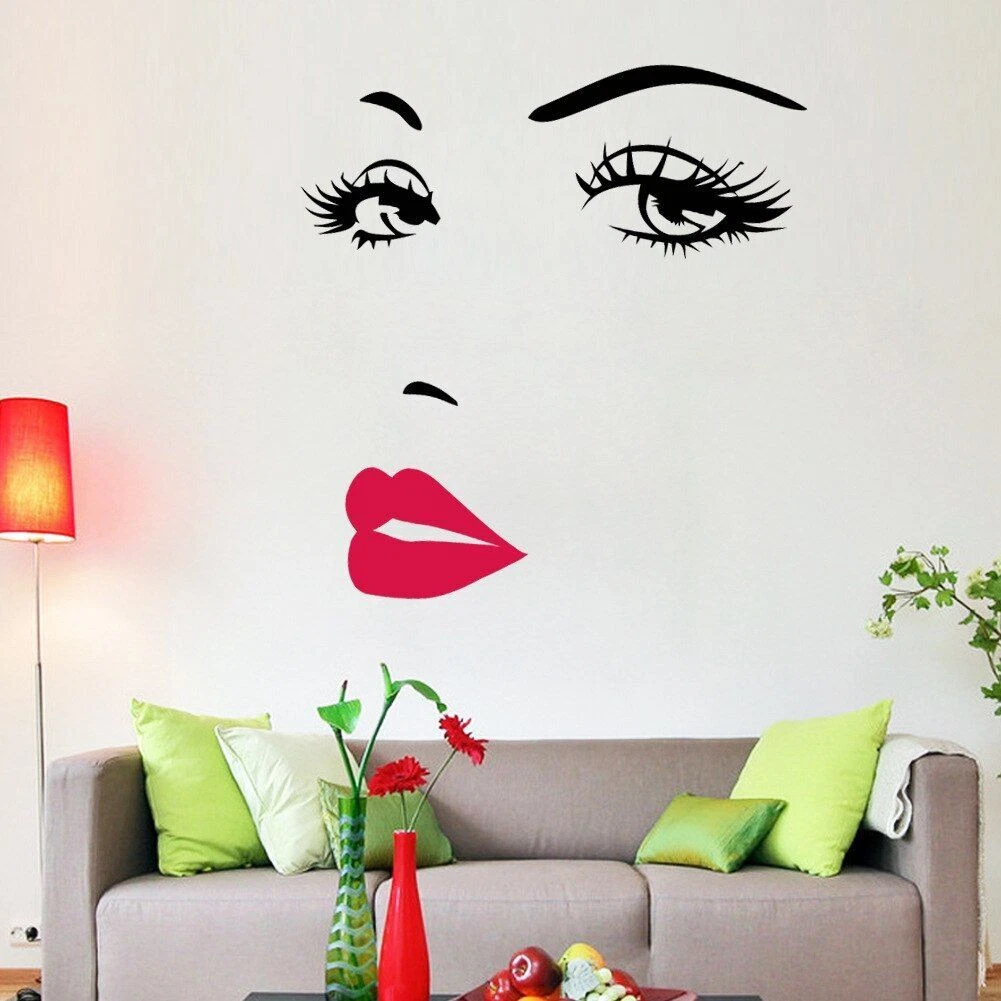 DIY Beautiful Face Eyes And Lips Wall Art Sticker Painting Room