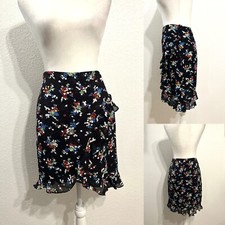 Ralph Ralph Lauren Navy Floral Print Ruffle Hem A-Line Short Skirt Wm 4 Lined