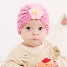 Winter Childrens Warm Knitted Hat Baby Woolen Big Flower Pullover Hat