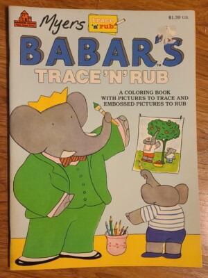 Vtg Babar's Trace 'N' Rub Coloring Book, 1989, RARE and UNUSED, Tearable Pages