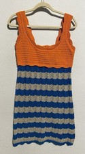 Zara Dress Womens Medium Orange Blue Sleeveless Scalloped Sweater Knit Stretchy