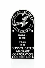 Consolidated B-24D Liberator, WWII, Vintage Aviation Data Plate, Bomber DPL-0107