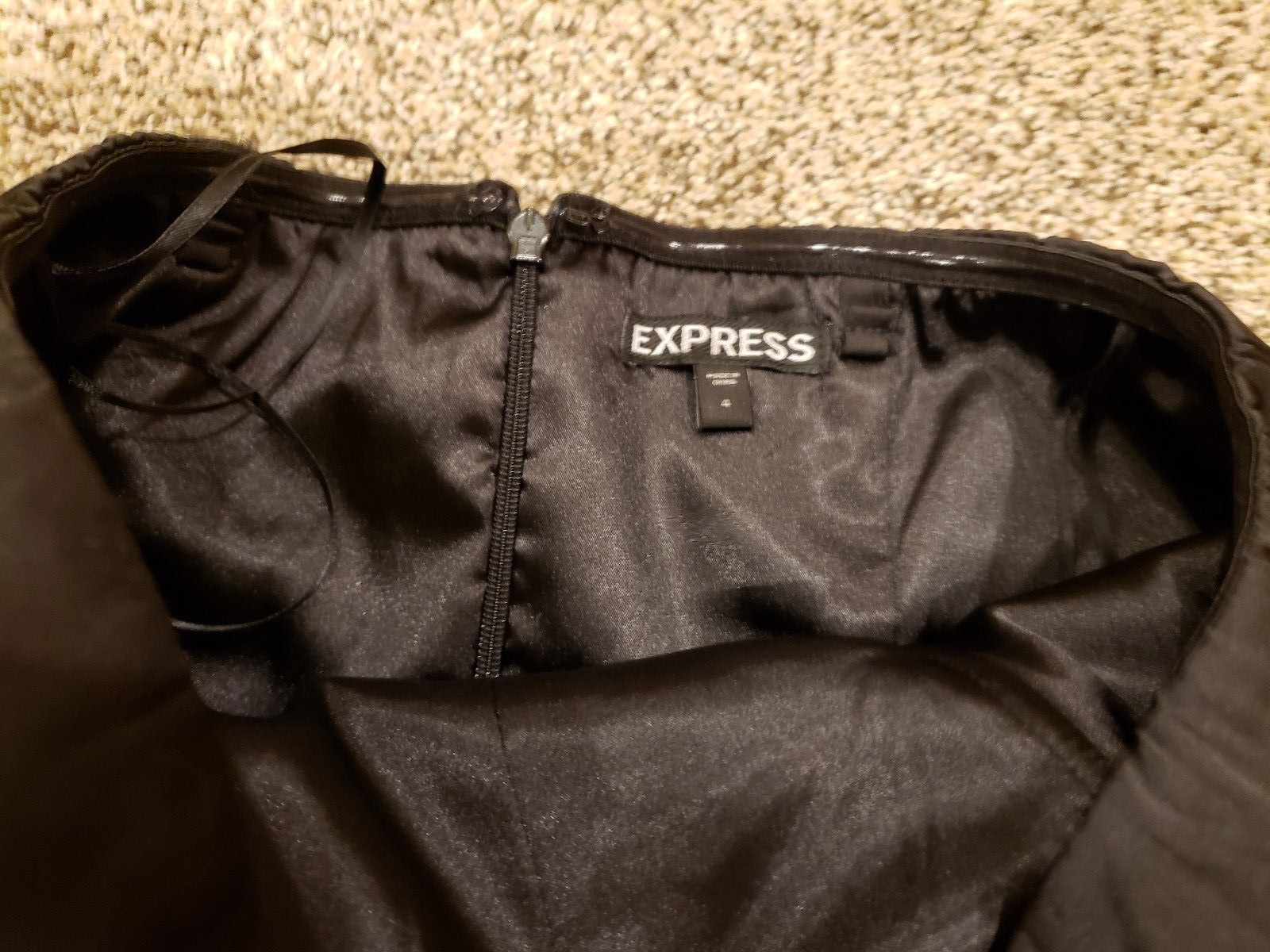 Womens Express Black Satin Mini Holiday Party New Years NYE Dress 4 ruched 