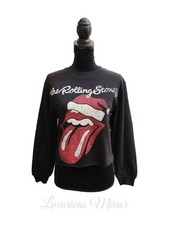 The Rolling Stones Women's Raw Hem Christmas Lips Tongue Sweater Cotton Sz S NEW