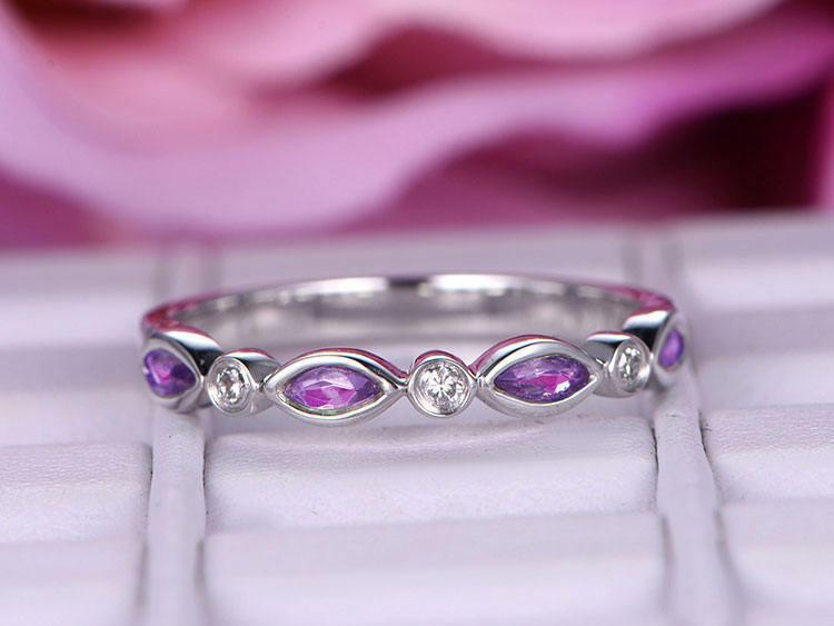 1.03ct Purple Amethyst Wedding Band Ring Half Eternity 925 Sterling Silver