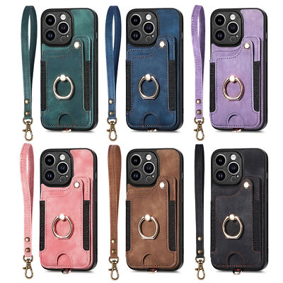 For iPhone 15 Pro Max 14 13 RFID Anti-theft Brush Credit Card Holder Back Case