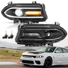 Pair For 2015-2022 Dodge Charger Halogen LED DRL Projector Headlight Left&Right