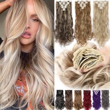 Real Thick 100 Natural Hair Extensions Clip In Full Head 8Pcs Long As Human HYT