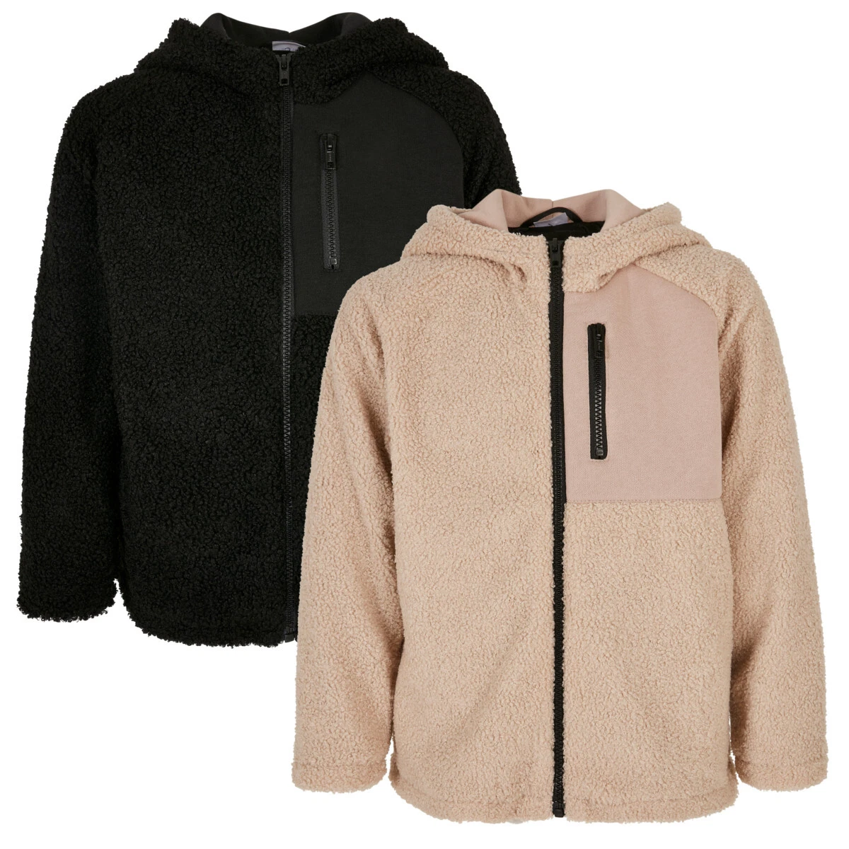 Urban Classics Kids Boys Hooded Sherpa Zip Jacket Childrens Jacket Kidswear Outdoor