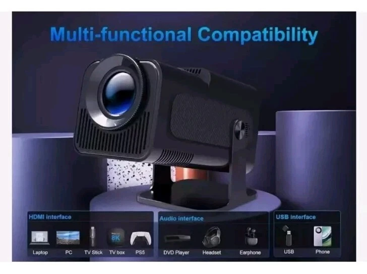 New Mini 4K Android 11 Projector Native 1080P 390ANSI HY320 Dual Wifi6 BT5.0 USA - Image 3 of 4