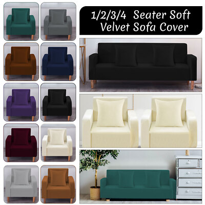 Samt Sofabezug + 2 Kissenbezüge 1-4 Sitzer Stretch Couch Schonbezug Schoner