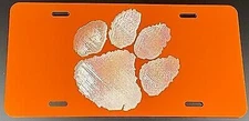 Orange Tiger Paw Car Vanity Tag Engraved Etched on Aluminum License Plate GIFT