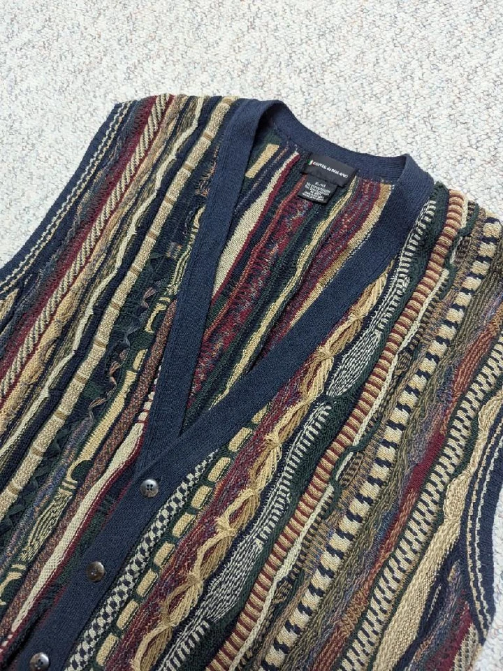 Винтажный 1990-х свитер жилет XL хлопок вязаный абстрактный conte di milano coogi хип-хоп - Изображение 3 из 4