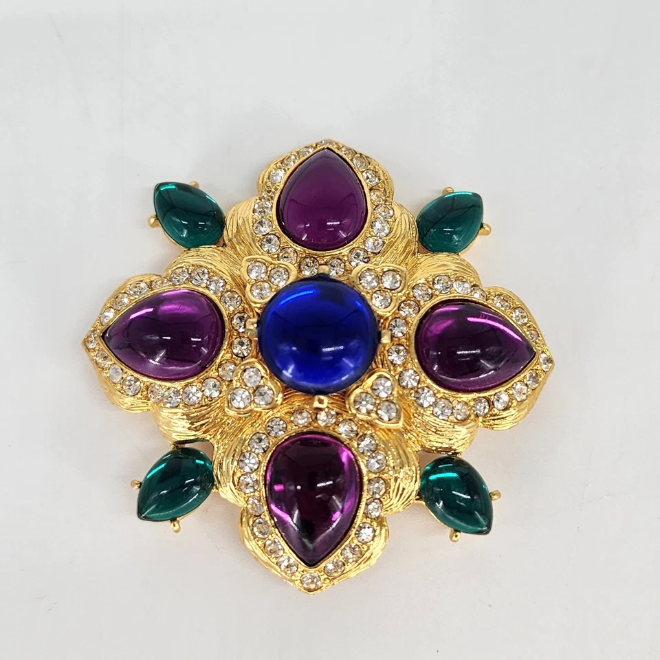 Broche prendedor y pendientes vintage Joan Rivers cristal cabujones malteses cruz Foto 4 de 4