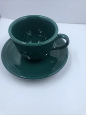 Fiesta Ware Evergreen Tea Cup And Saucer Set Retired Dark Green 2 Pc