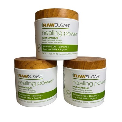 RAW SUGAR Healing Power Hair Masque Avocado Oil Agave Coconut 12 oz 3 Pack New