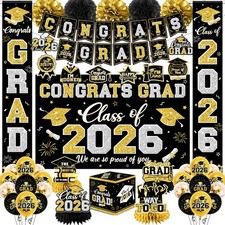 Graduation Decorations Class of 2026 Black and Gold Graduation Decorations wi...