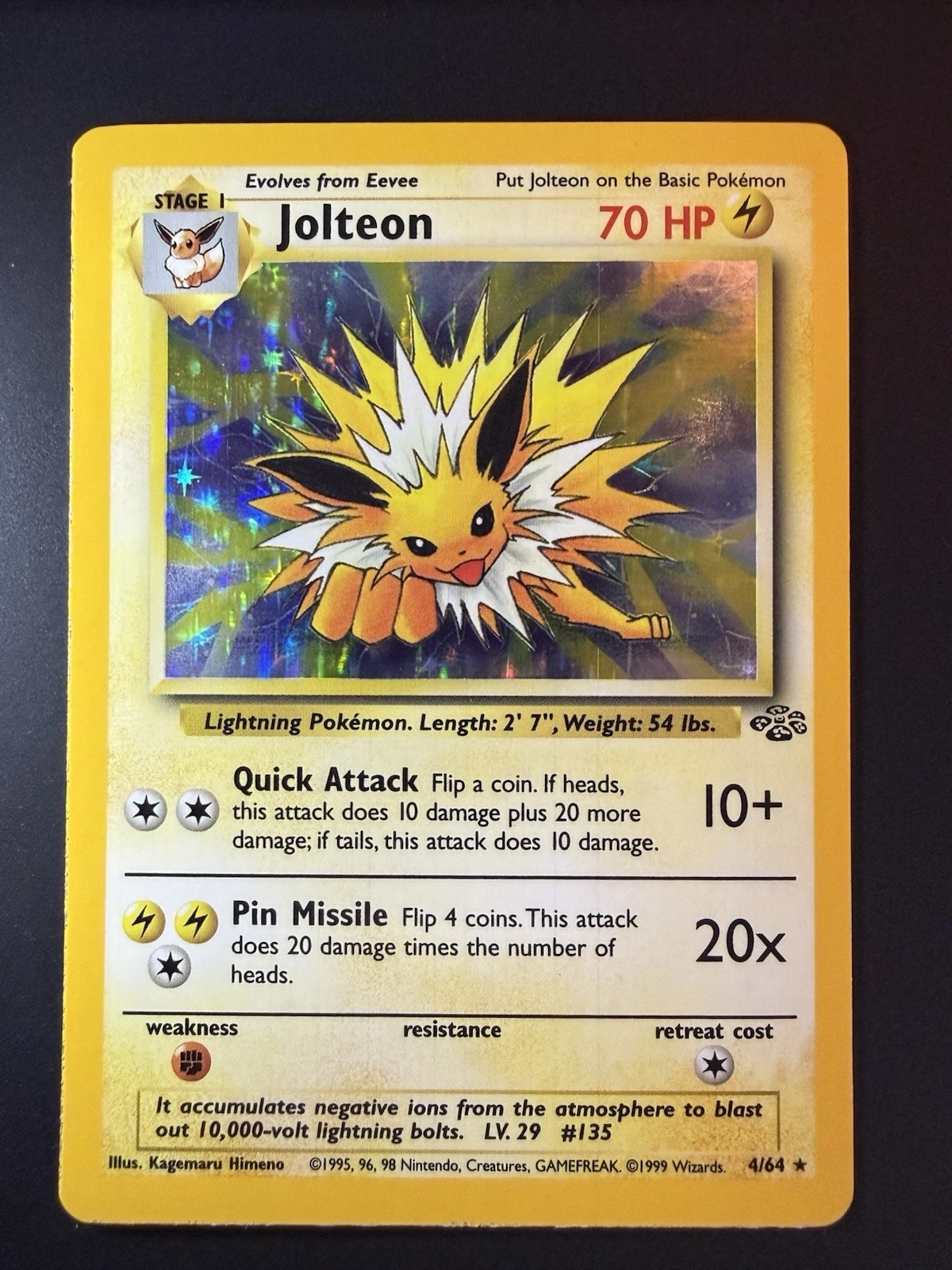 Jolteon Vintage 1999 Pokémon Jungle Holo 4/64 LP WOTC