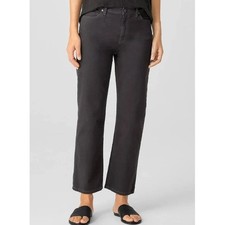 EILEEN FISHER Organic Cotton Denim Straight Ankle Jeans Black Women Size Small