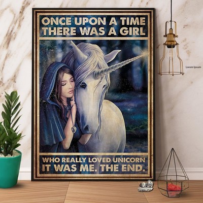 Unicorn A Girl Who Really Loved Unicorn Paper Poster No Frame Matte Canvas Wa...