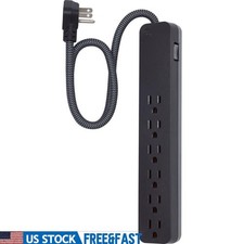6 Outlet Surge Protector 2ft Braided Cord Flat Plug 620J Protection Indoor Use