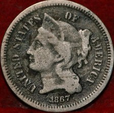 1867 Philadelphia Mint Three Cent Coin