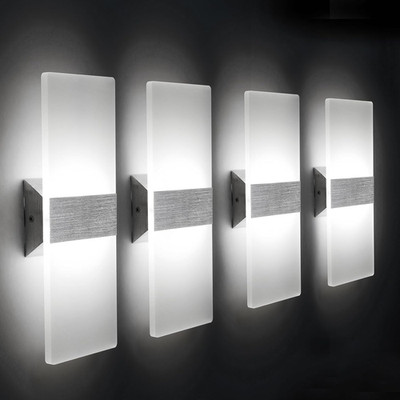 Modern Wall Sconce 12W, Set of 4 LED Wall Lamp Cool White Acrylic Material Hardw